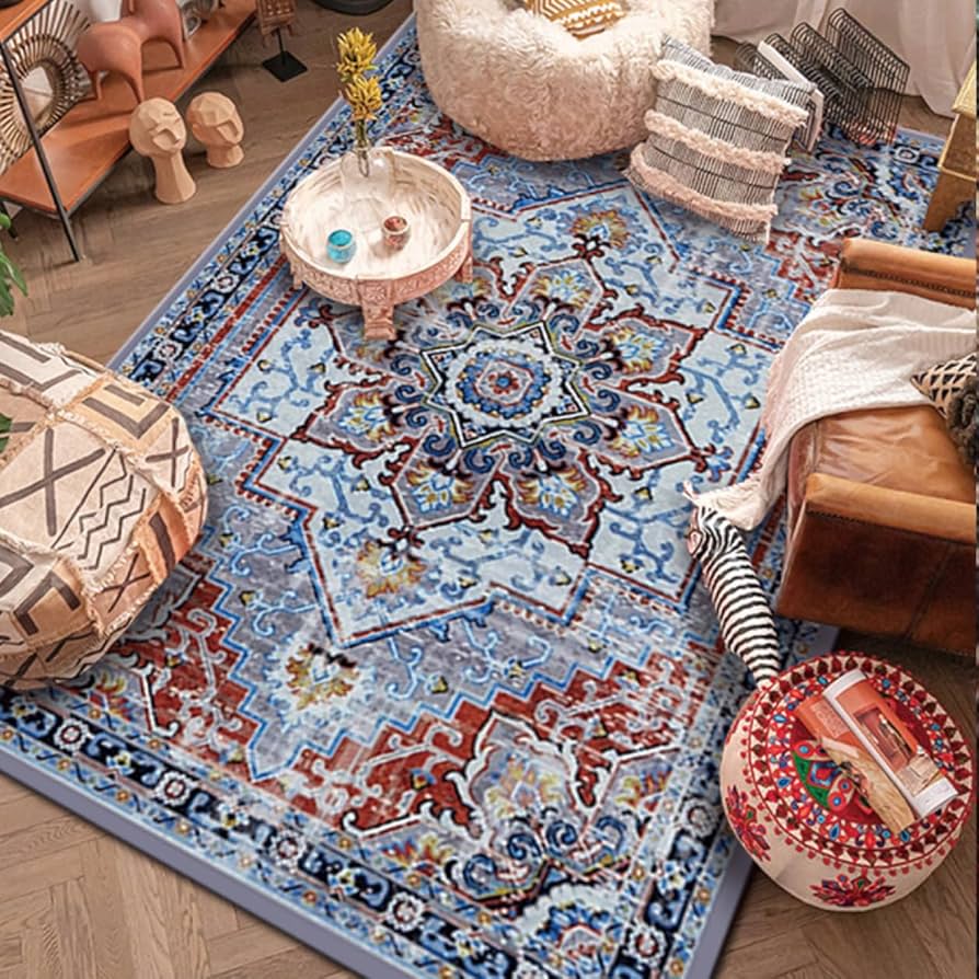 ペルシャ絨毯風 ラグ 洗える 玄関マット レトロ カラー 北欧 レトロ